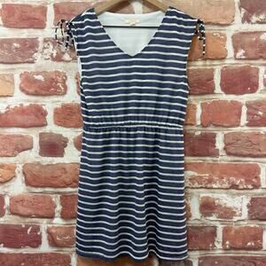 Tulle Dress Womens Small Blue White Striped Eyelet Casual Stretchy Tie Shoulders